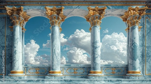 Fototapeta Naklejka Na Ścianę i Meble -  palace building backdrop with luxurious marble pillars
