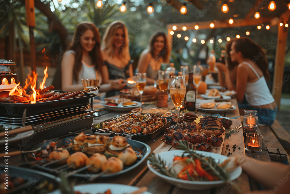 Evening Feast: Friends Gathering for a Backyard BBQ