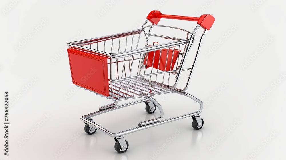 3D illustration of a shopping cart isolated on a white background, presented in a realistic format.
