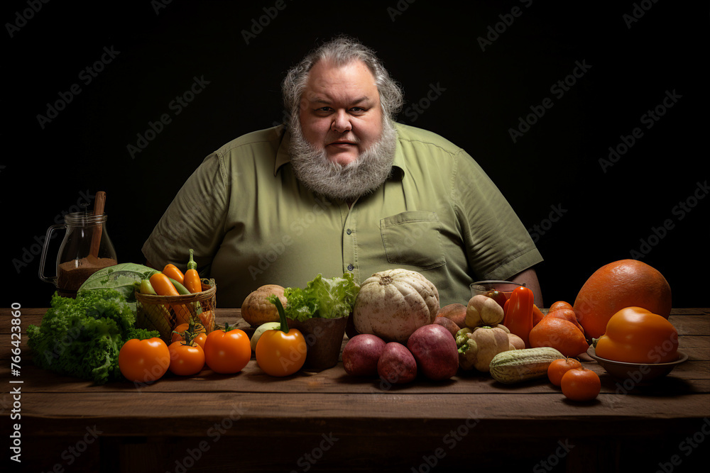 Fat obese person eating food dieting harmful bad habits generative AI illustration Fat obese person eating food dieting harmful bad habits generative AI illustration