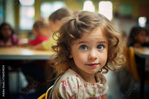 Happy school children in dinner place highschool canteen lunch break Generative AI picture