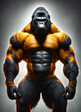 Muscle-Bound Gorilla Fitness Training in Future Art Logo