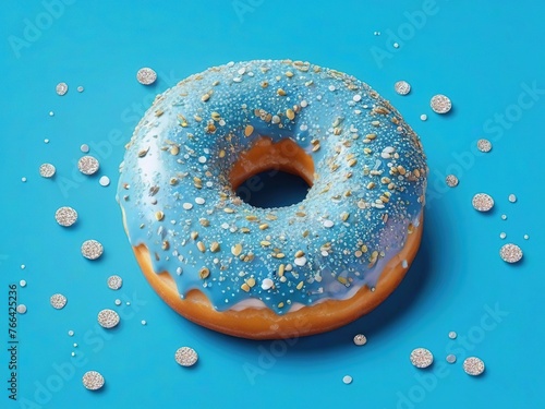 donut sprinkled with glitter on blue background