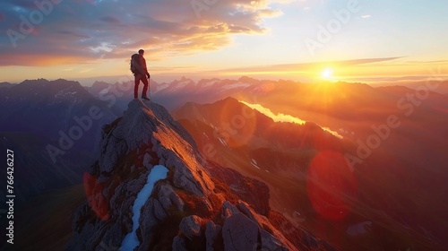 Top of the World Moments Sharing the Magic of Sunset on a Mountain Peak  clean sharp  4k