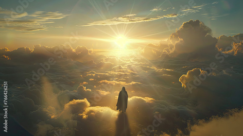 Ascension Through Heavenly Clouds, faith, religious imagery, Catholic religion, Christian illustration