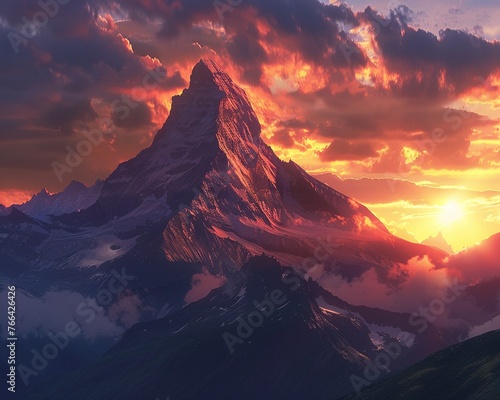 At the Edge of Twilight Witnessing the Majesty of a Mountain Sunset ,clean sharp ,high resolution © BURIN93