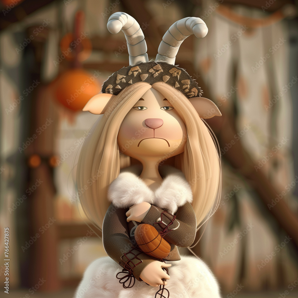 Animated Character in Goat Costume Looking Sullen with Autumn Vibe