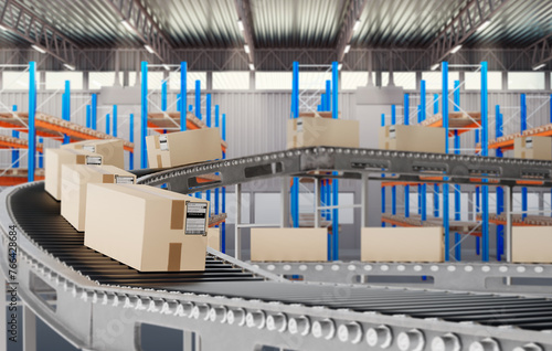Conveyor belt with boxes. P...