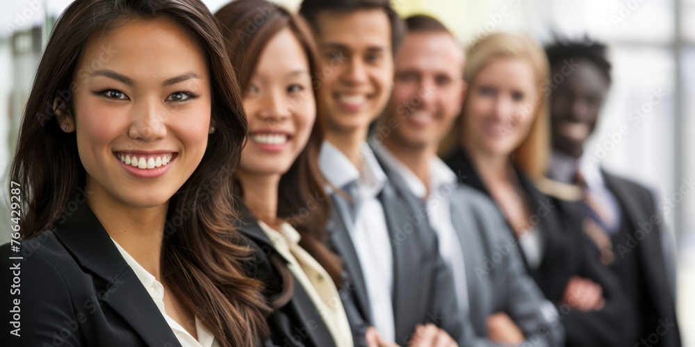 Smiling professional business leaders and employees group team portrait Smiling professional business leaders and employees group team portrait