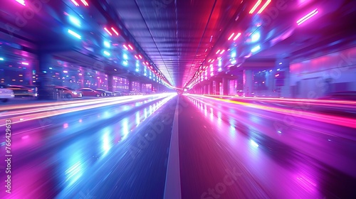 City lights blur perspective as a car speeds by, leaving streaks of light in its wake.