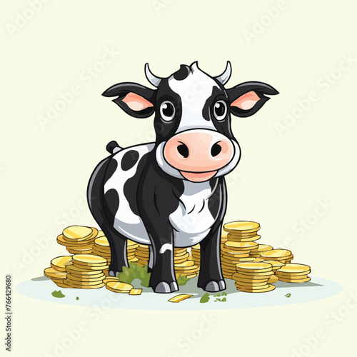 Cartoon Vector Humor Concept Illustration of Cash Cow Saying , cow sitting on cash