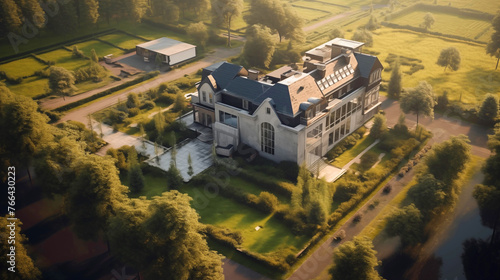 Majestic Estate, View of a Grand House mansion Surrounded by Expansive Grounds large lands