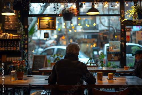 Contemplative Evening at a Cozy Caf  