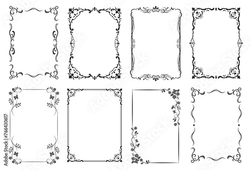 Photo frame floral for picture. Set of Decorative vintage frames and borders set, Vector design decoration.