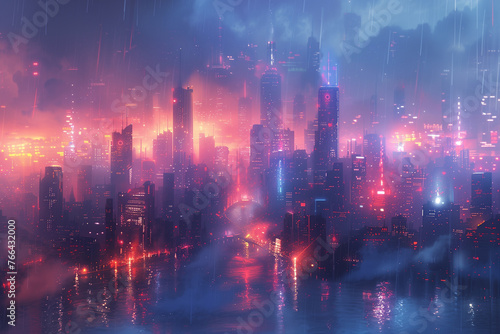 A bustling cityscape filled with a myriad of vibrant lights shining brightly futuristic holographic cityscape wallpaper 