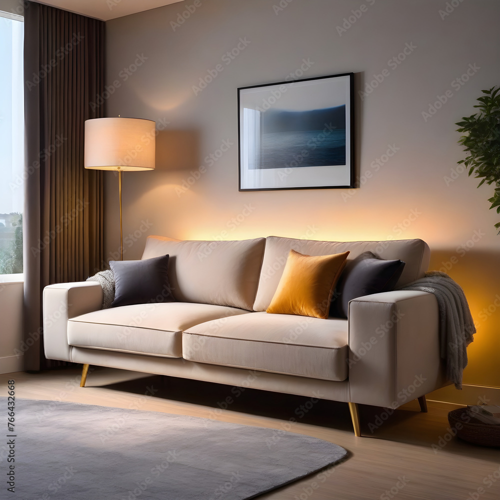 Plush sofa, ambient glow, strategically placed adjustable lighting designed.
Generative AI.
Plush sofa, ambient glow, strategically placed adjustable lighting designed.
Generative AI.