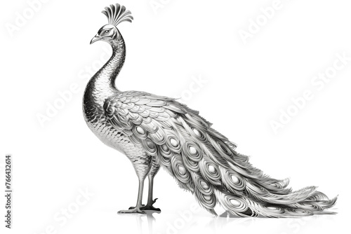 Silver peacock isolated on white