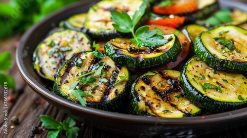 Grilled zucchini is a popular dish in Greek cuisine, often enjoyed as a light and healthy summer photo