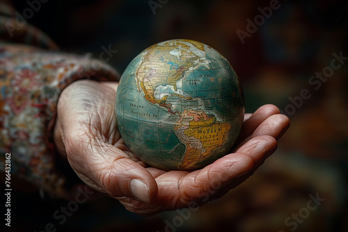 A person holds a small globe delicately in their hands