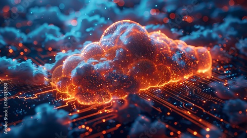 Conceptual 3D image illustrating security in cloud storage, symbolizing the protection and integrity of data stored in cloud-based systems.