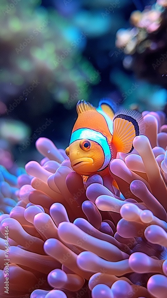 adorably adorable anemone fish having fun on the reef. Beautifully coloured clownfish up close on an anemone adorably adorable anemone fish having fun on the reef. Beautifully coloured clownfish up close on an anemone