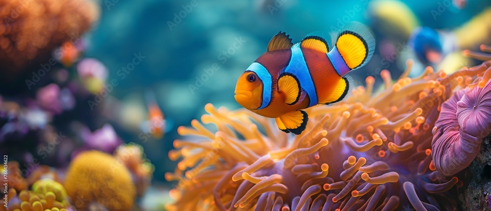 adorably adorable anemone fish having fun on the reef. Beautifully coloured clownfish up close on an anemone adorably adorable anemone fish having fun on the reef. Beautifully coloured clownfish up close on an anemone