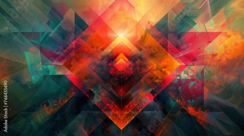 Abstract digital art pieces incorporating geometric shapes, vibrant colors, and dynamic patterns to evoke emotion and intrigue