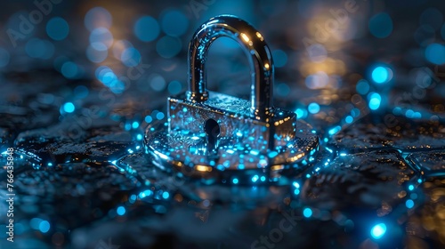 Internet security online concept: Padlock With Keyhole icon in. personal data security Illustrates cyber data security or information privacy idea. Blue abstract hi speed internet technology photo
