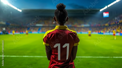 Soccer Player Number 11 Observing Stadium Game at Dusk