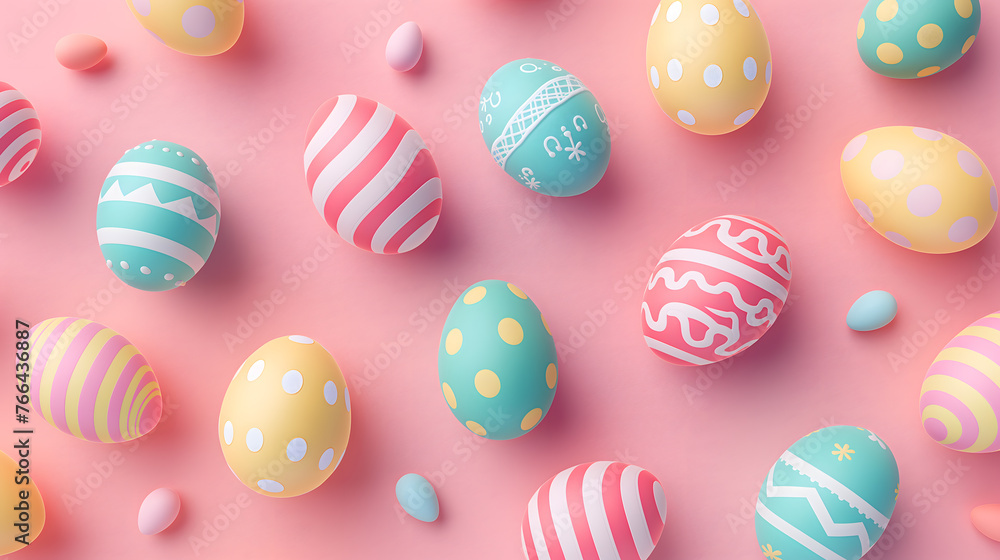 Colorful Easter Eggs with Polka Dots on Pink Background Colorful Easter Eggs with Polka Dots on Pink Background