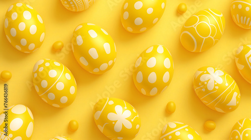 Elegant Golden Easter Eggs on Yellow Background for Festive Spring Celebration