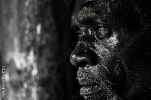 Black and white image capturing the intense emotion of a man with hands on face and a distressed expression.