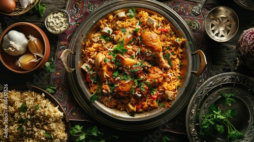 arabic rice with chicken  in the style of Chavez photo