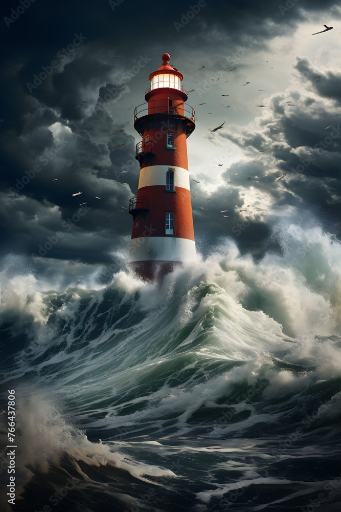 Resilient Coastal Lighthouse Amid Storm