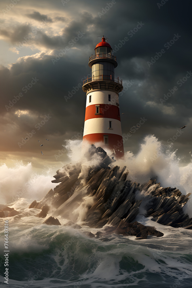 Resilient Coastal Lighthouse Amid Storm