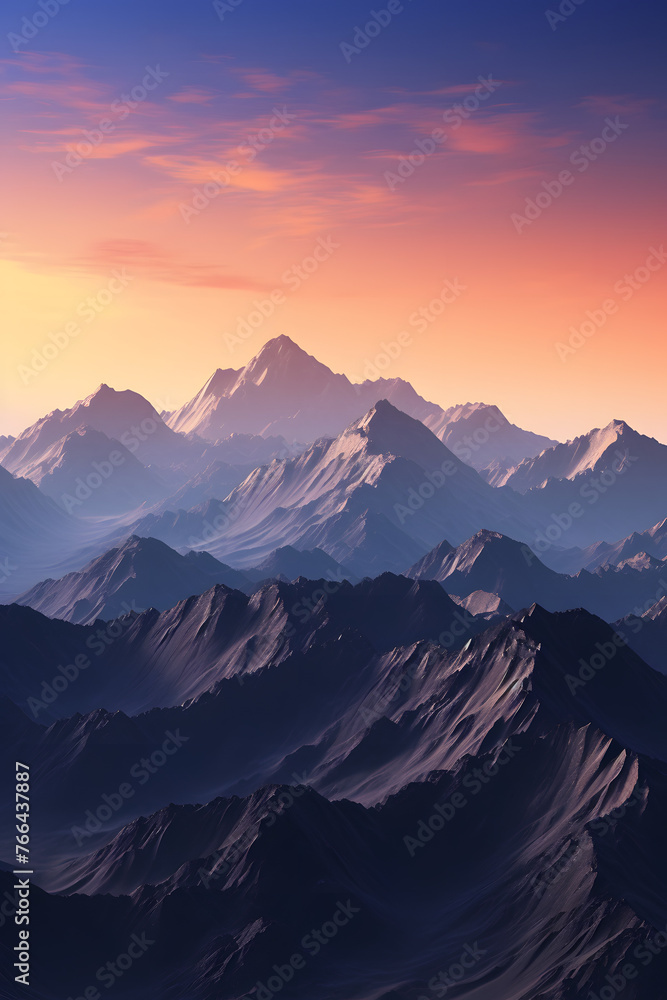 Dawn's Glow: Panoramic Mountain Range Awakening