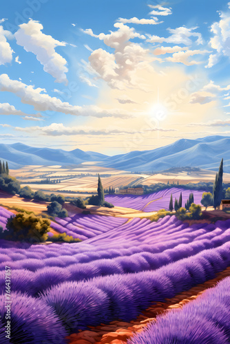 Sunlit Provence Lavender Fields Panorama photo