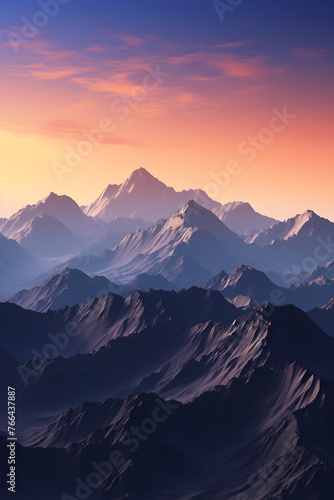 Dawn's Glow: Panoramic Mountain Range Awakening