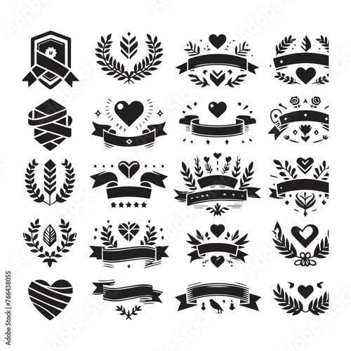 Graphic Set of ribbon Vector Icons silhouette