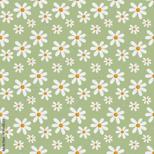 Background from a seamless pattern of fabric design. Concept. From the orderly arrangement of small flowers on a pastel green background. Can be used in fabric design. clothing and household items. © ธีระวัฒน์ สนธิหา