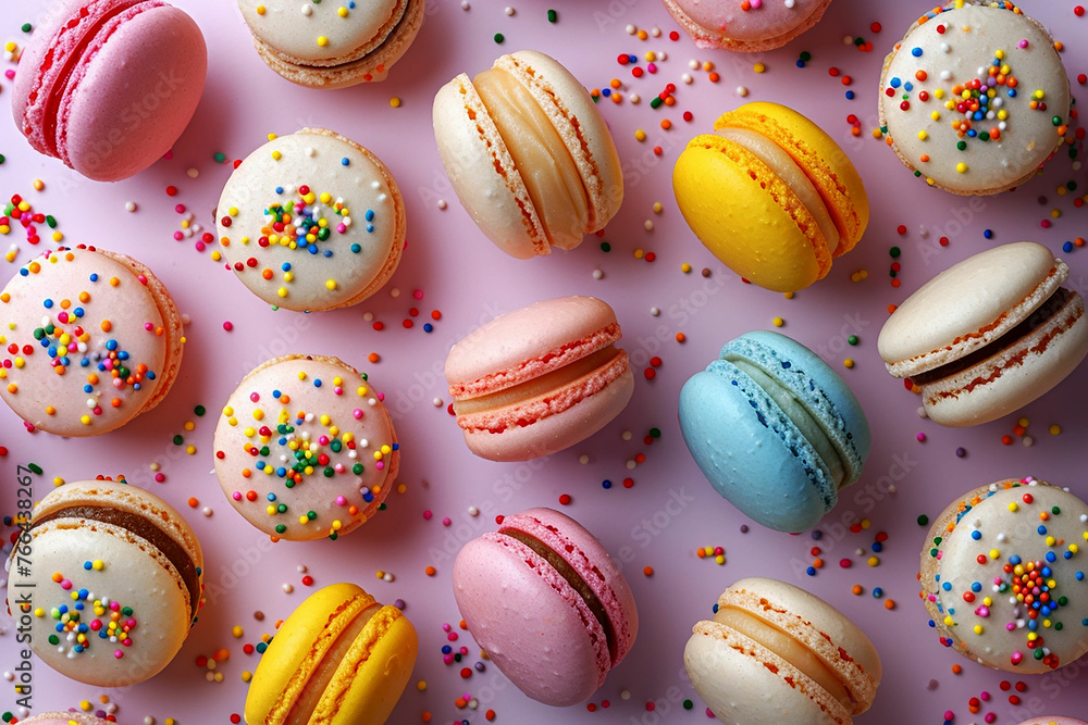 French colorful macarons background, close up French colorful macarons background, close up