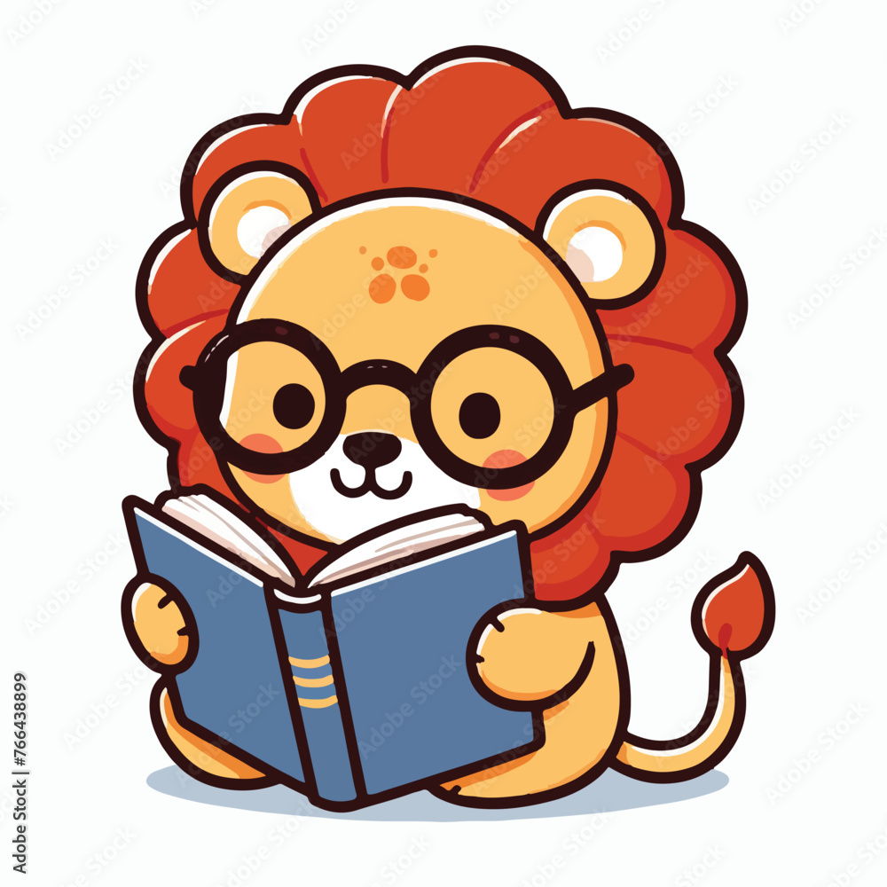 cute animal reading book cartoon mascot vector