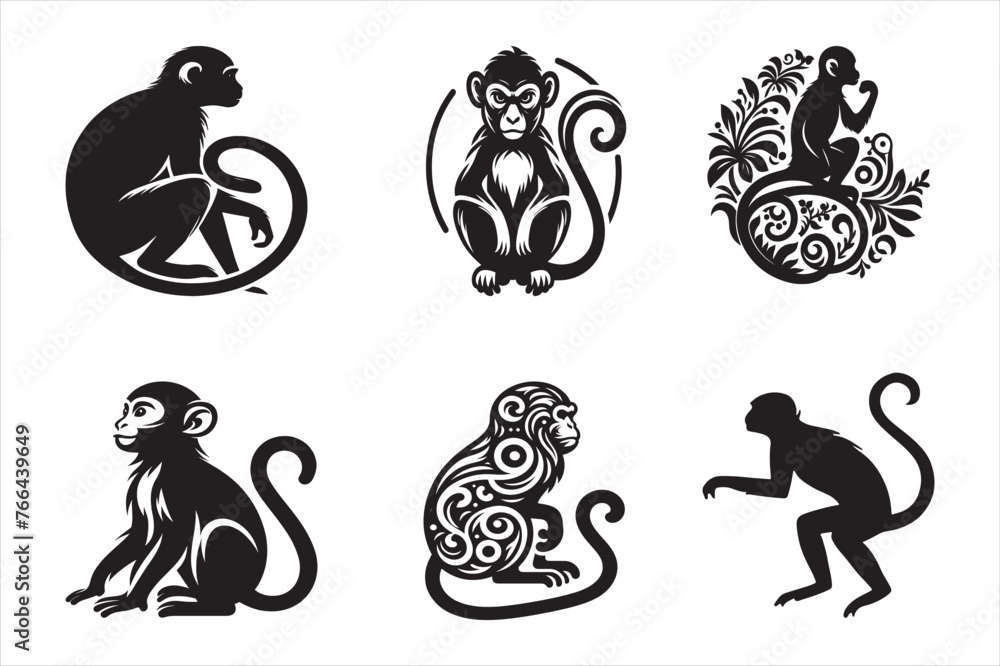silhouettes Vector design of monkey silhouettes Vector design of monkey