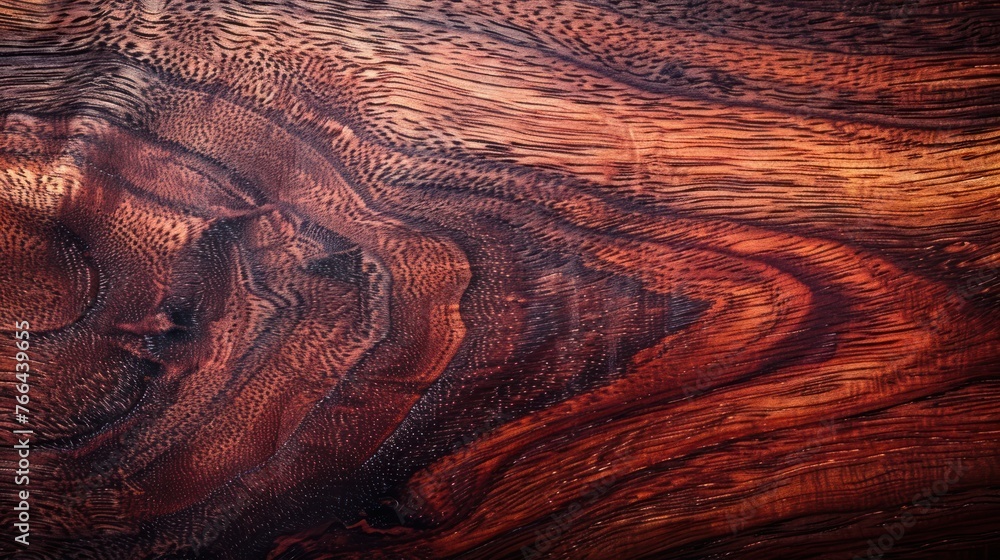 Naklejka premium Rich Mahogany Wood Grain Patterns The intricate grain and deep reddish-brown hues of polished mahogany wood, showcasing natural beauty and texture.
