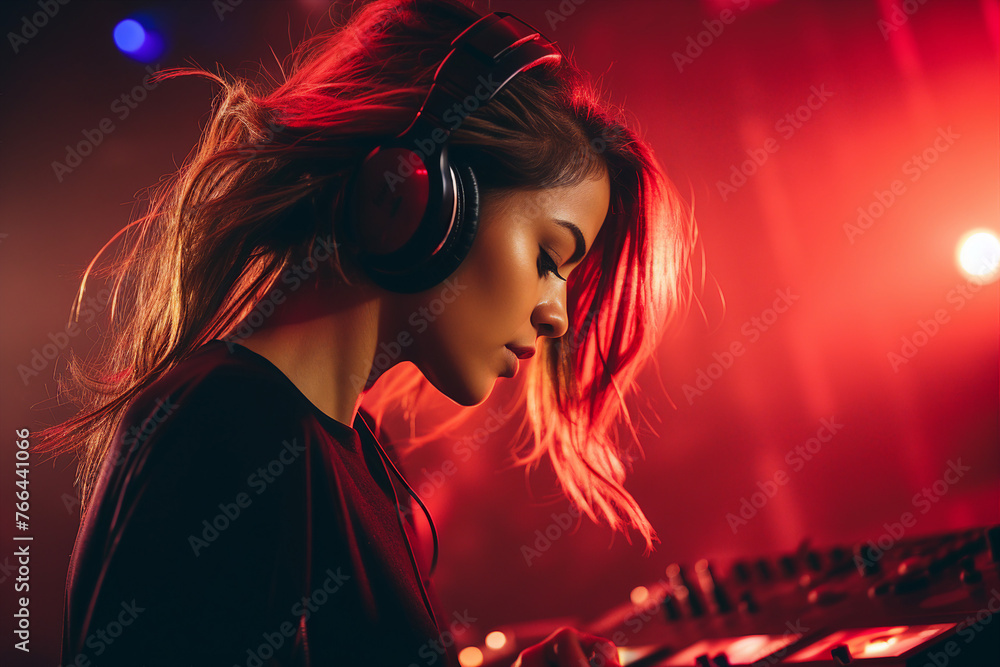 Nice deejay in da club turning dance music nightlife youth party entertainment Generative AI image Nice deejay in da club turning dance music nightlife youth party entertainment Generative AI image