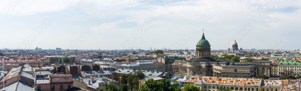 Panoramic view of Saint-Petersburg. Domes of Kazan Cathedral and Saint Isaac's Cathedral.