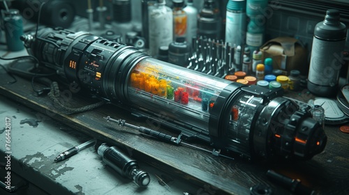 Sci-fi illustration of a futuristic weapon