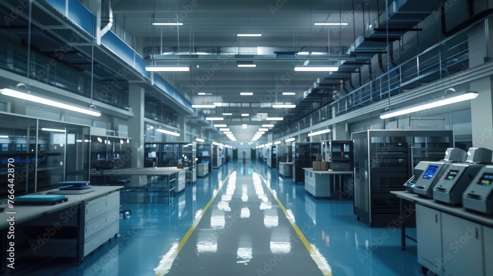 Clean and organized modern DX-era production facility Online and computers, concepts, Industry 4.0 Clean and organized modern DX-era production facility Online and computers, concepts, Industry 4.0