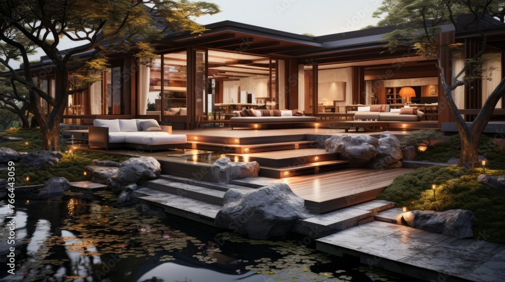 A beautiful house with a pool and a garden A beautiful house with a pool and a garden