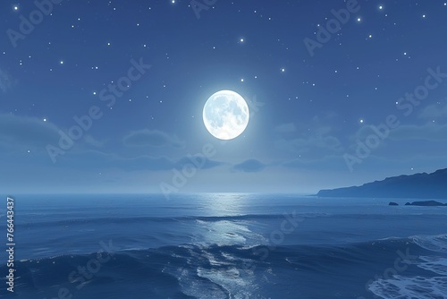 Full moon rising over a dark ocean
